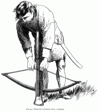Ilustración de soldado cargando una ballesta de estribo, como las que aparecen en la serie "El Cid".