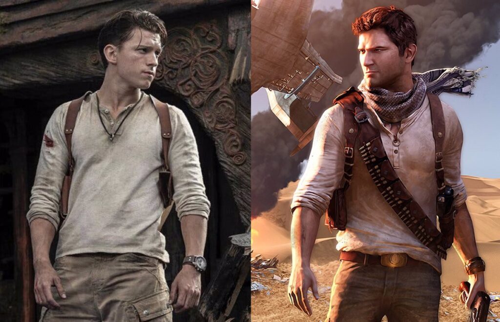 Uncharted: Tom Holland a la izquierda, Nathan Drake a la derecha.