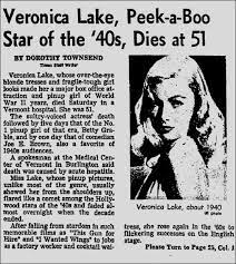 Reseña de prensa sobre la muerte de Veronica Lake.