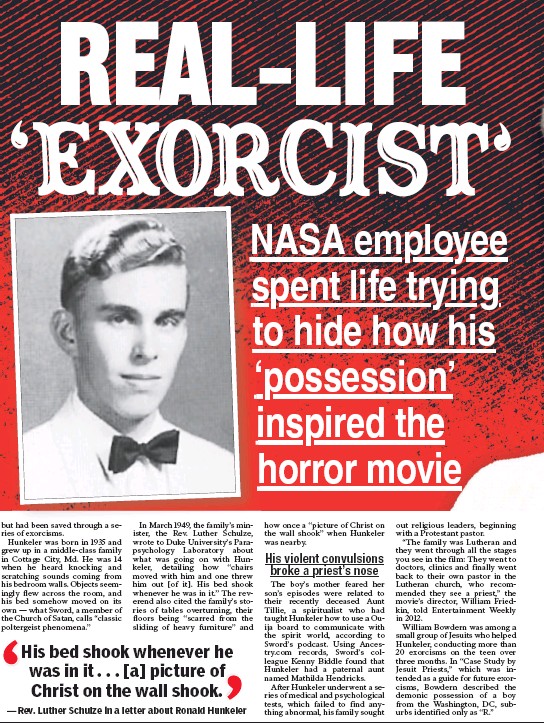 Películas de exorcismos: recorte de prensa sobre Ronnie Hunkeler.